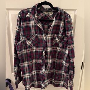 L.L. Bean Plaid Cotton Shirt in Navy, Red & White